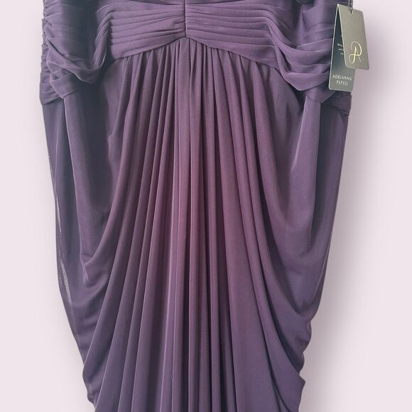 adrianna papell dress Like A Glove NWT Purple Lace Shoulders Shirred Plus 16 - Picture 5 of 10